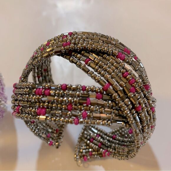 Vintage Seed Bead Cuff Bracelets Both Included - Picture 4 of 6